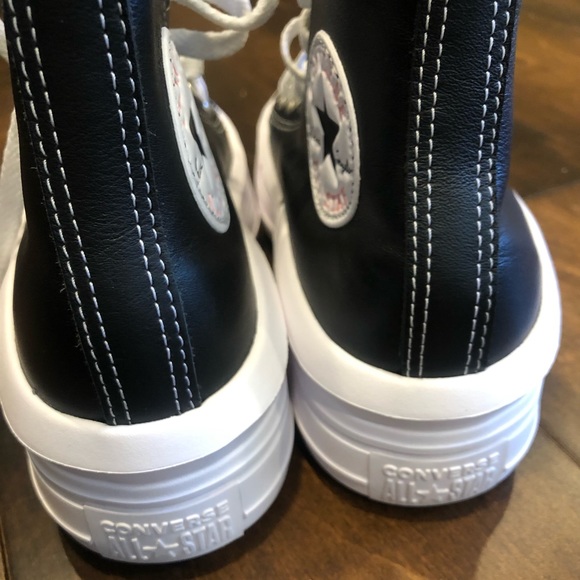 CONVERSE CHUCK TAYLOR MOVE PLATFORM HIGH TOP BLACK leather NEW - Picture 7 of 16